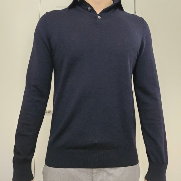Suitsupply Merino Polo Sweater, Men's XS, Navy Merino Long Sleeve - Picture 5 of 5